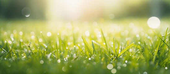 Dewy grass field closeup