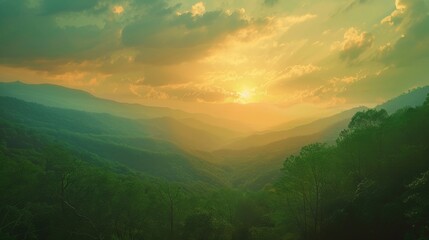 Sun Sets Over Mountain Range