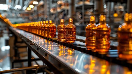 Conveyor Belt Filled With Bottles