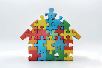 House made of colorful puzzle, white background