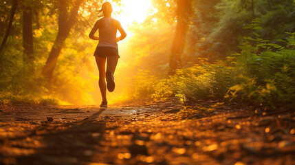 Woman running jogging in the forest