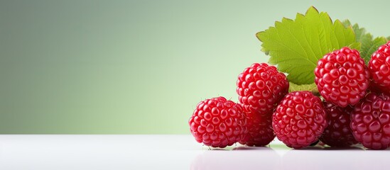 Raspberries with leaves on a table