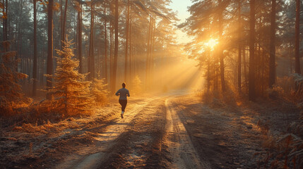 Woman jogging in the forest - Powered by Adobe