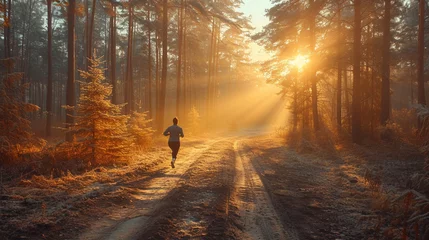 Foto auf Acrylglas Woman jogging in the forest © Bogna
