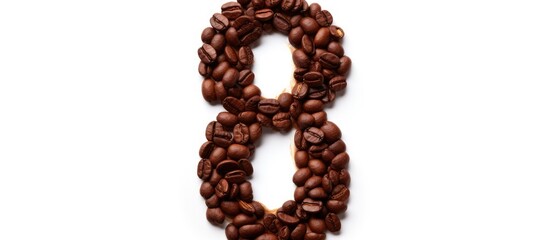 Number eight formed by coffee beans and paper cutout on white background - Powered by Adobe