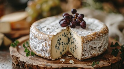 Fototapeta na wymiar Blue Cheese on Wooden Cutting Board