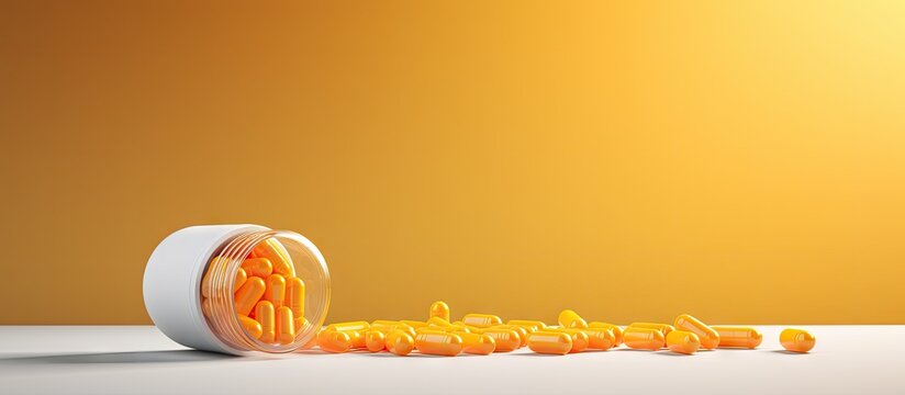 Pills spilling from bottle on table