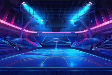 Empty basketball arena neon color