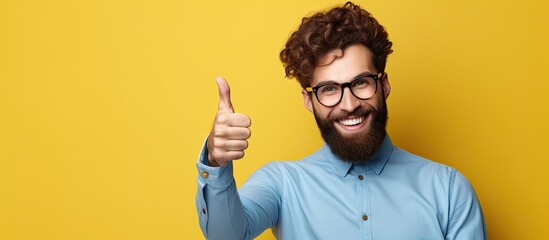 Man with beard and glasses giving thumbs up with speech bubble