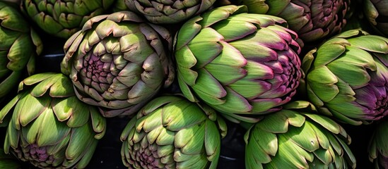 Fototapeta premium A pile of artichokes stacked tightly on a surface