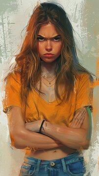 A woman scowling in frustration, her arms crossed tightly over her chest