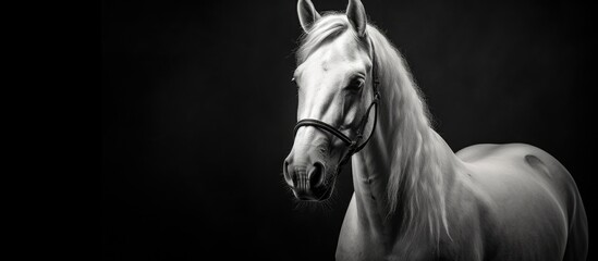 Swiss horse in black and white with bridle