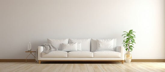 White couch in modern room with plant