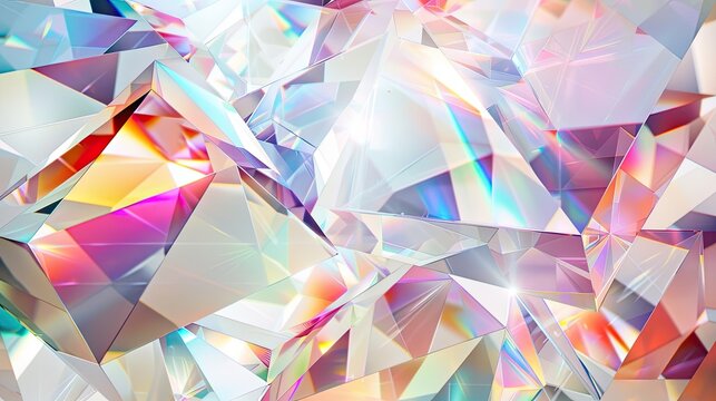 Crystals arranged in intricate patterns, their vivid rainbow colors spraying outwards against a pristine white background, creating a stunning visual spectacle.