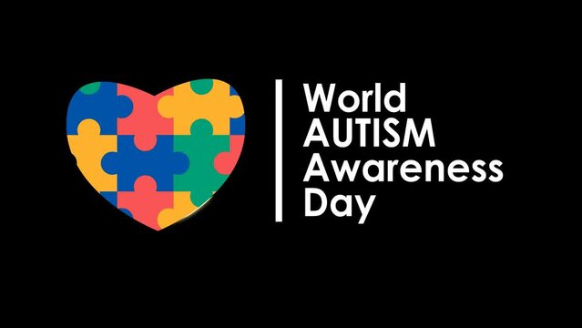 World Autism Awareness Day Animation logo opener. April 2. It's okay to be different. autism love puzzle with alpha channel 4k typography animation. suitable for intro and greeting