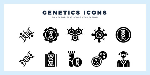 10 Genetics Glyph icon pack. vector illustration.