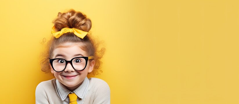 Little girl with yellow tie and glasses