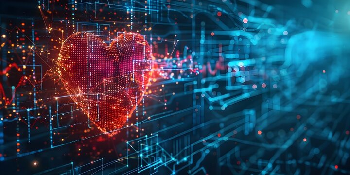 Real-time Heart Health Monitoring: From Heartbeat to Digital Code. Concept Wearable Devices, Health Technology, Data Analysis, Cardiac Monitoring, Fitness Monitoring