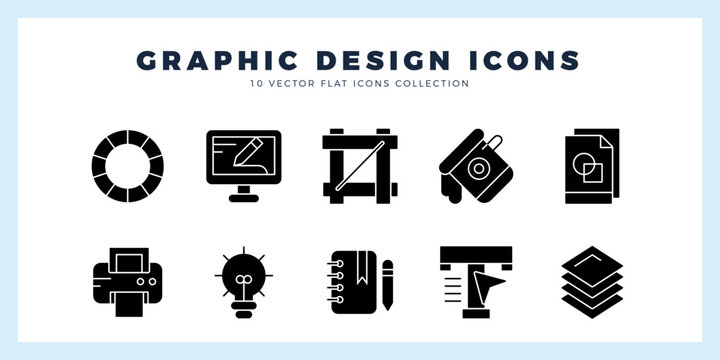 10 Graphic Design Glyph icon pack. vector illustration.