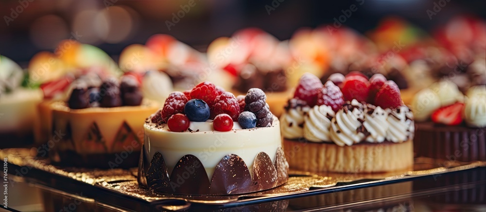 Wall mural Various cakes displayed on a platter