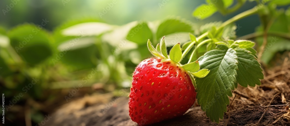 Canvas Prints Strawberry with a leaf closeup