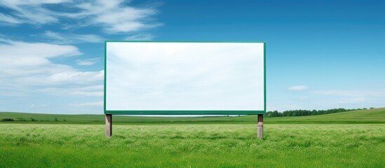 Billboard displayed in a meadow against the sky