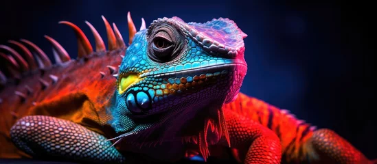 Gordijnen Colorful chameleon with long tail and striking eye © Ilgun