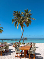 Beautiful view. Wide sandy beach on a tropical island in Maldive