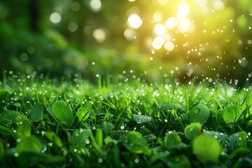 Automated garden irrigation system ensures lush green lawns with efficient automatic sprinkler watering - obrazy, fototapety, plakaty