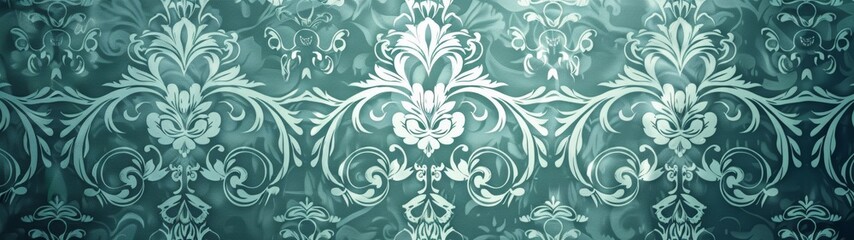 Fototapeta na wymiar a seamless pattern of turquoise damask wallpaper, the background is seamless and repeating, with an aged look and subtle grunge effect