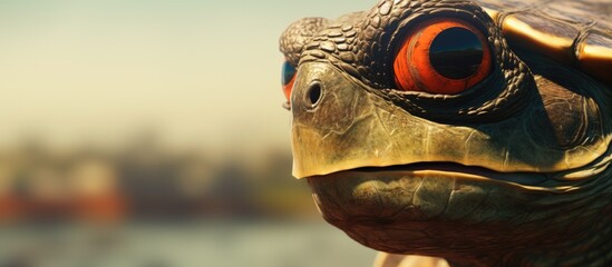 A turtle with a vivid red eye
