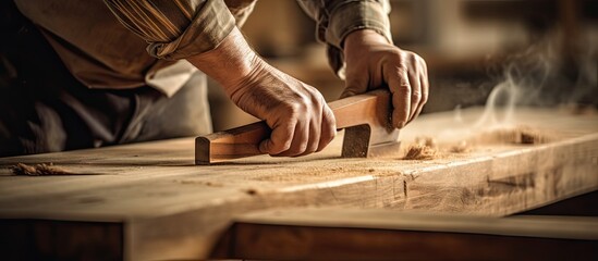Person using a plane to cut wood
