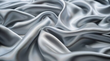 A high quality texture of a piece of cloth, in a silver shiny color, very luxury and expensive, fashion trend style, fabrics and silk material, close up of wavy and rippled background, AI Generated. - obrazy, fototapety, plakaty