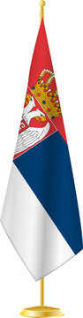 Serbia flag on a flag stand.