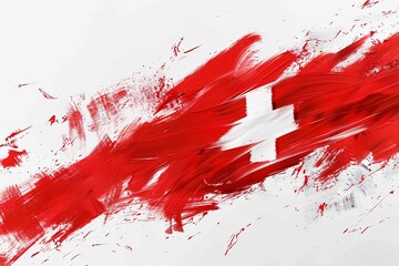 Switzerland banner - abstract brush stroke in Swiss flag colors isolated on white background. generative ai - obrazy, fototapety, plakaty