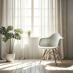 White chair and potted plant in room