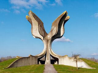 Flower Monument or Stone Flower in Sisak Moslavina, Croatia. Yugoslav monument commemorating the...