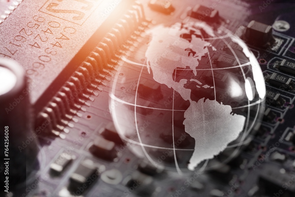 Poster concept of technology globe on data circuit board