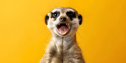 Deurstickers A humorous meerkat makes funny faces bring joy and laughter to all. Concept Funny Animals, Meerkat Humor, Facial Expressions, Laughter Therapy, Joyful Moments © Ян Заболотний