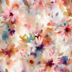 Bright abstract flower field in impressionist style. Seamless file.