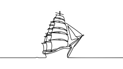 Sailing Ship hand drawn one continuous line drawing vector design. © artisttop