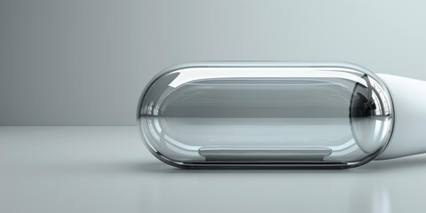 Futuristic glass container (cylinder) for science fiction podium in a clean studio.