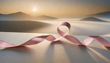 Ilustração de uma fita rosa para conscientização sobre o câncer em mulheres. Referência a campanha Outubro Rosa no Brasil. - obrazy, fototapety, plakaty