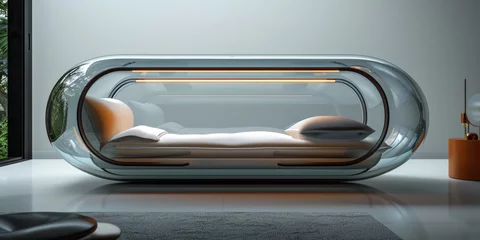 Fotobehang Sci Fi futuristic glass sleep capsule. © NorLife