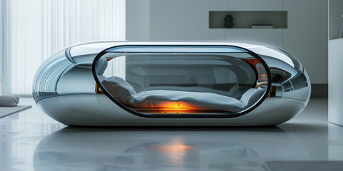 Fototapeta premium Sci Fi futuristic glass sleep capsule.