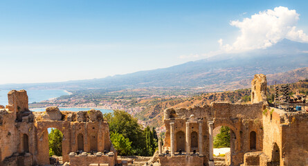 Greek theater in Taormina and Etna Mont