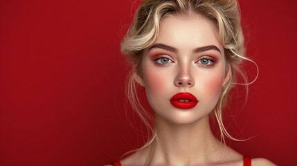 Fototapeta premium Close Up Portrait of Woman With Red Lipstick