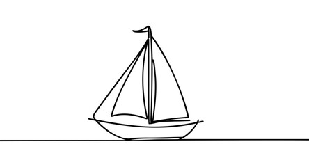 Continuous one line drawing of sailboat. Business icon.