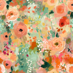 Soft, dreamy abstraction of blooming pink roses. Seamless file.
