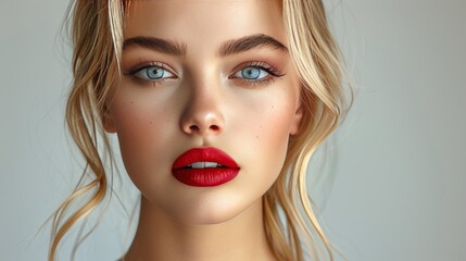 Fototapeta premium Close Up Portrait of Woman With Red Lipstick